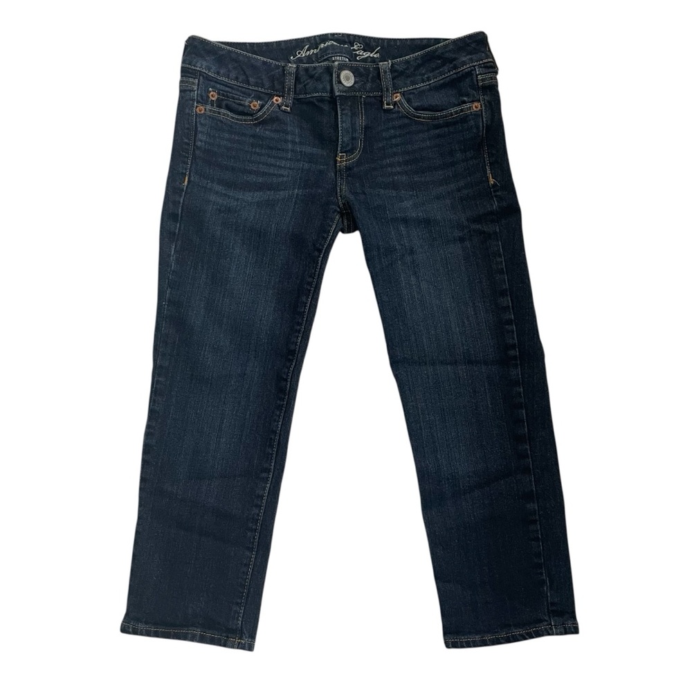 Vintage American Eagle Solid Blue Dark Wash Cropped Denim Mid Rise Skinny Jeans
